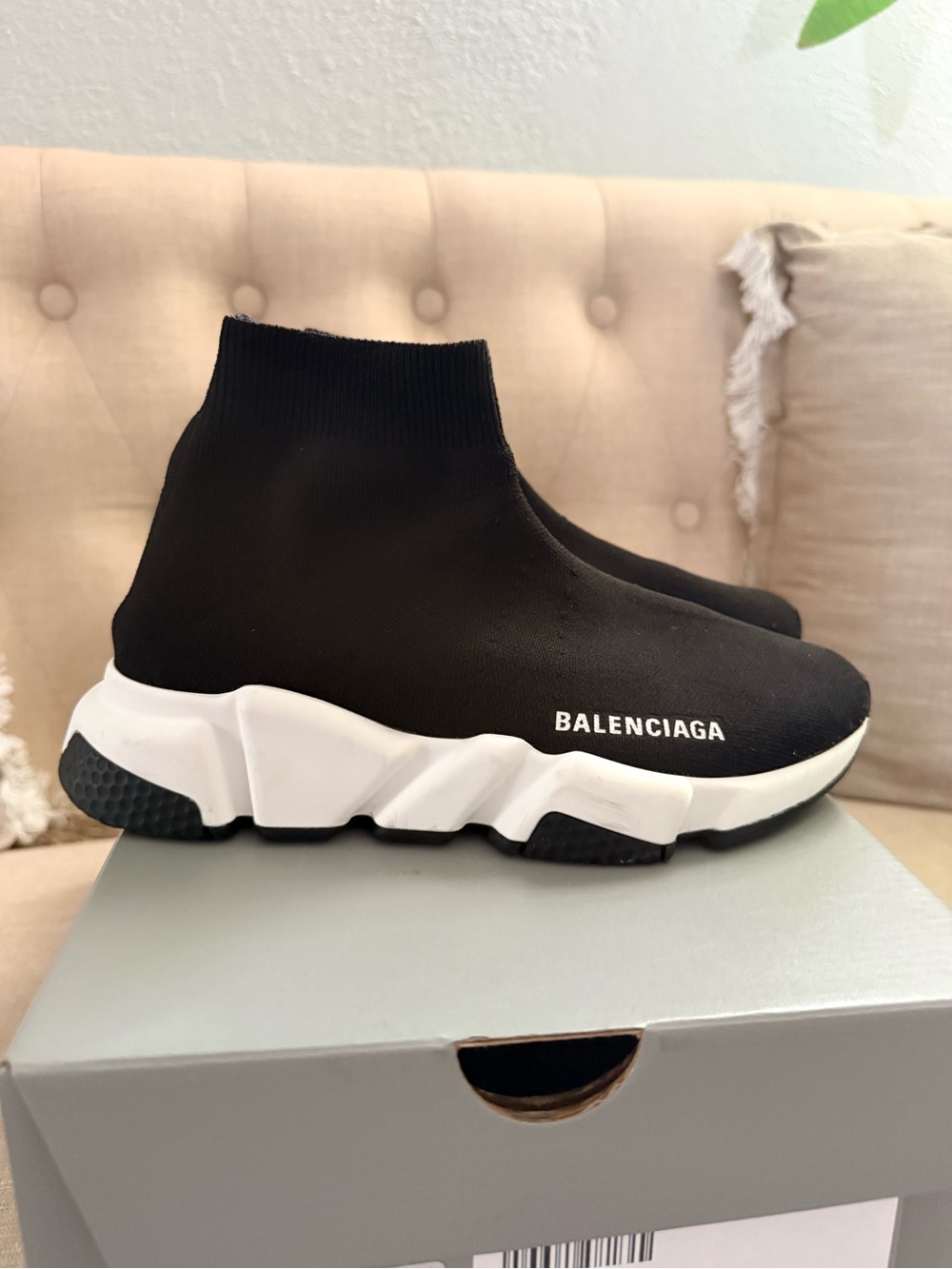 Balenciaga Black and White Sock-Style Runner Sneakers